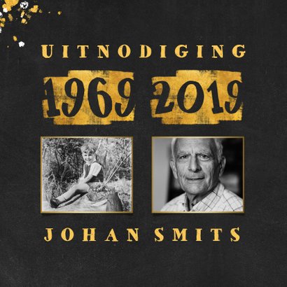 Uitnodiging met foto en goudlook 1969/2019 2