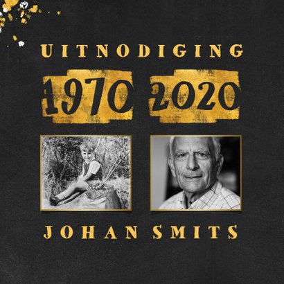Uitnodiging met foto en goudlook 1970/2020 2