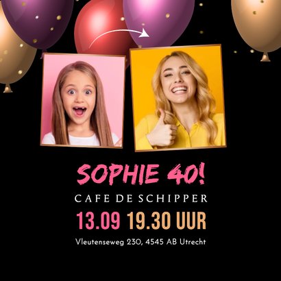 Uitnodiging met foto's en trendy kleurrijke 3d ballonnen 2