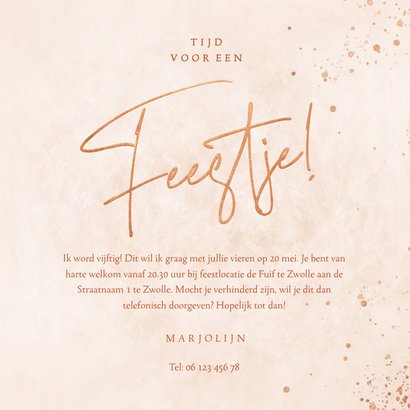 Uitnodiging met koperen spetters tijd voor een feestje 3