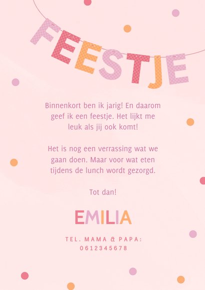 Uitnodiging met letter slinger voor kinderfeestje 3