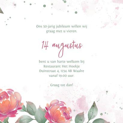 Uitnodiging met rozen waterverf huwelijksjubileum 3