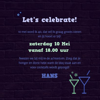 Uitnodiging Neon blauw 3