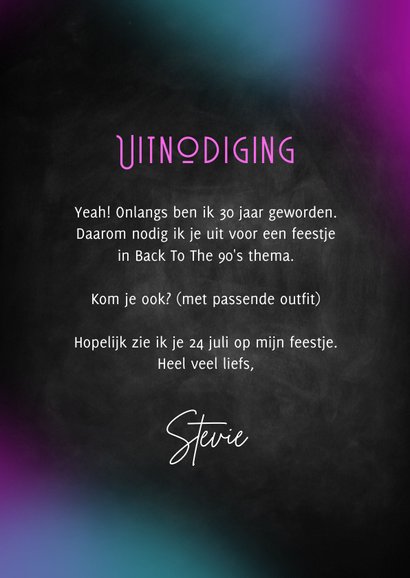 Uitnodiging neon feestje cocktail krijtbord 90's 3