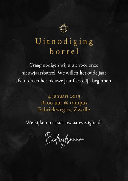 Uitnodiging nieuwjaarsborrel borrelplank oliebollen vuurwerk 3