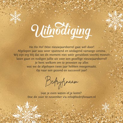 Uitnodiging nieuwjaarsborrel champagne goud 2023 3