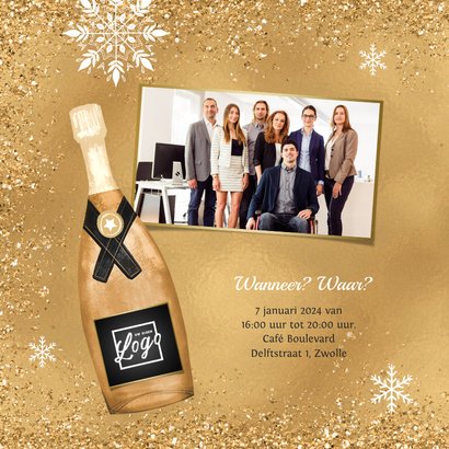 Uitnodiging nieuwjaarsborrel champagne goud 2024 2