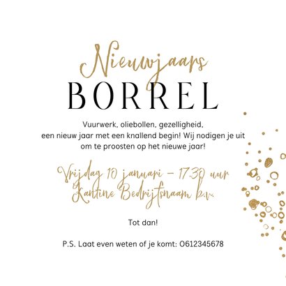 Uitnodiging nieuwjaarsborrel champagnefles bubbles logo 3