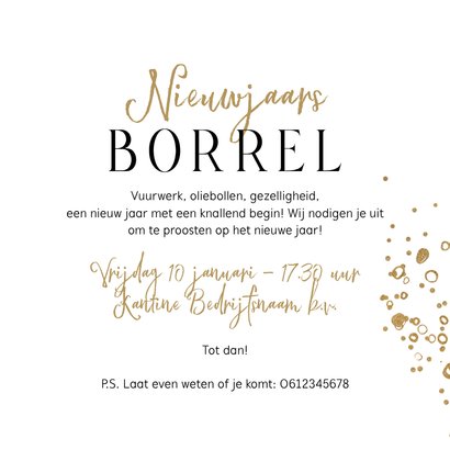 Uitnodiging nieuwjaarsborrel champagnefles bubbles logo 3