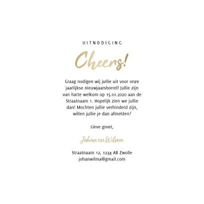 Uitnodiging nieuwjaarsborrel cheers met proostende glazen 3