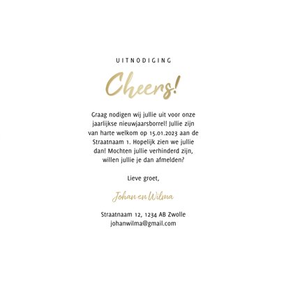 Uitnodiging nieuwjaarsborrel cheers met proostende glazen 3