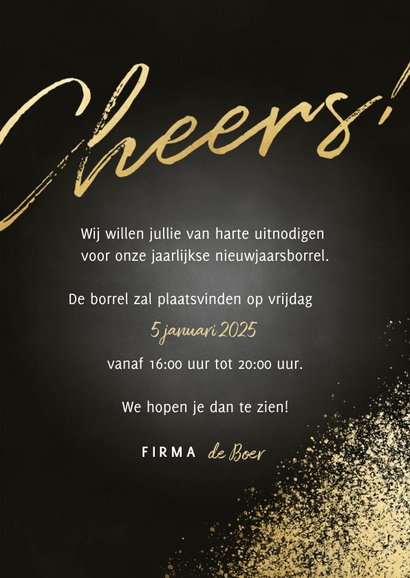 Uitnodiging nieuwjaarsborrel gouden spetters cheers & foto's 3