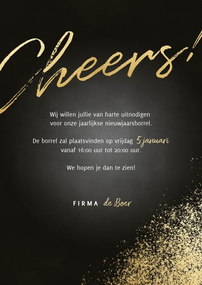 Uitnodiging nieuwjaarsborrel gouden spetters cheers & foto's 3