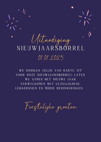 Uitnodiging nieuwjaarsborrel met champagneglazen en vuurwerk 3