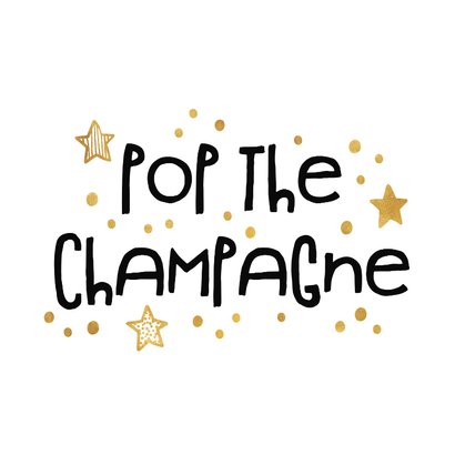 Uitnodiging nieuwjaarsborrel 'pop the champagne' goudlook 2