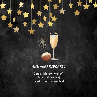 Uitnodiging nieuwjaarsborrel sterren champagne oliebol 2