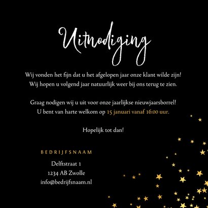 Uitnodiging nieuwjaarsborrel sterren goud confetti 3