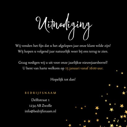 Uitnodiging nieuwjaarsborrel sterren goud confetti 3