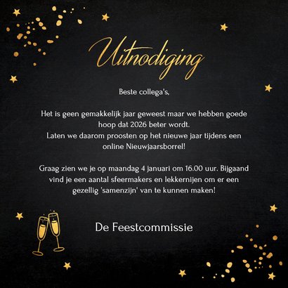 Uitnodiging nieuwjaarsborrel zwart goudlook sterren 2026 3