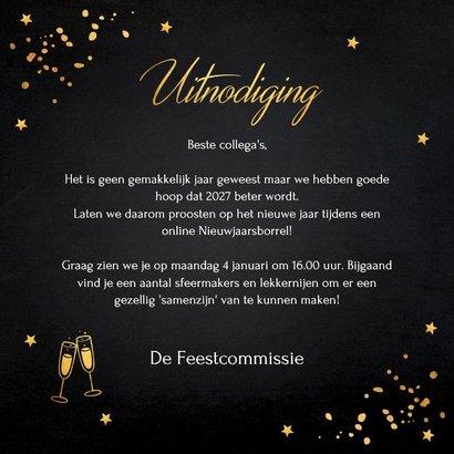 Uitnodiging nieuwjaarsborrel zwart goudlook sterren 2027 3