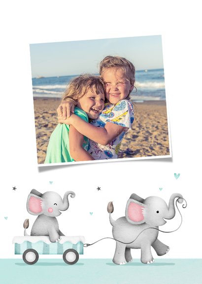 Uitnodiging opdragen van kinderen met olifanten en hartjes 2