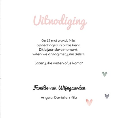 Uitnodiging opdraging roze wegwijzer en harten 3