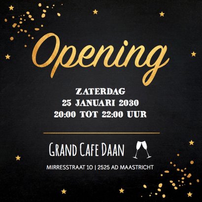 Uitnodiging opening foto krijtbord goud 3
