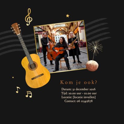 Uitnodiging oud en nieuw feestje muziekinstrumenten goud 2