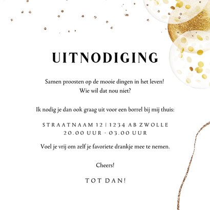 Uitnodiging oudejaarsavond 'Glitter&Glamour Party' goudlook 3