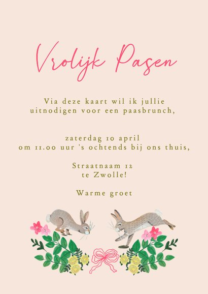 Uitnodiging paasbrunch bloemen en paashaas 3