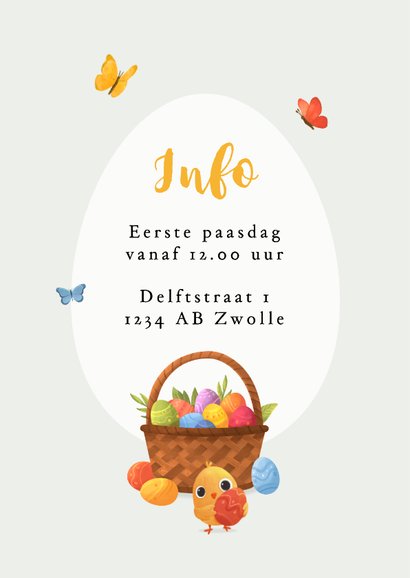 Uitnodiging paasbrunch dieren kuikens paaseieren konijn 2