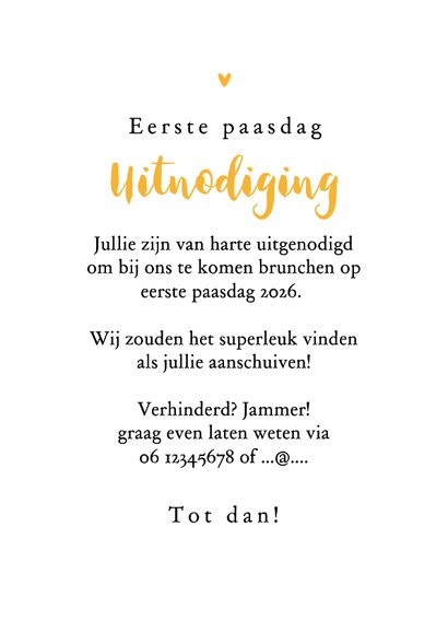 Uitnodiging paasbrunch dieren kuikens paaseieren konijn 3