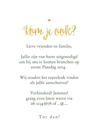 Uitnodiging paasbrunch paasei bloemen krans eieren lente 3