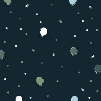 Uitnodiging party blauwe ballonnen met foto's confetti groen 2