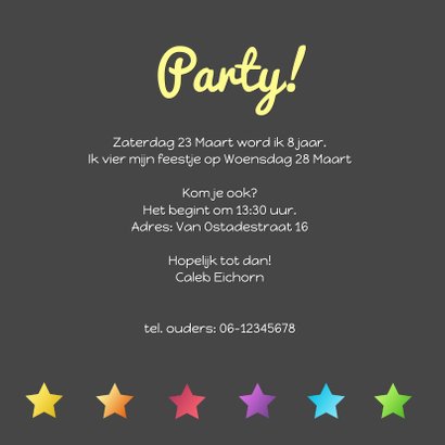 Uitnodiging party sterren hip 3