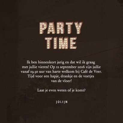Uitnodiging party time festival letters met licht 3