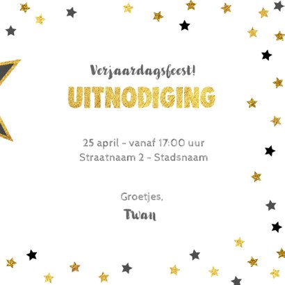 Uitnodiging Party-Time foto kaart krijtbord en sterren goud 3
