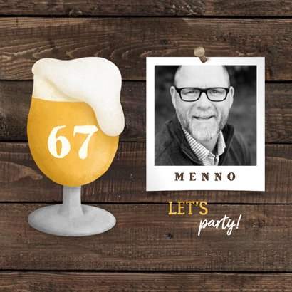 Uitnodiging pensioen bierglas met foto en leeftijd 2