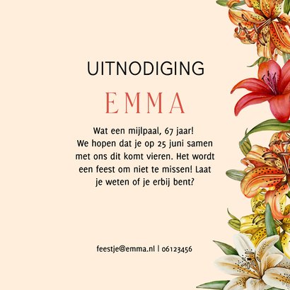 Uitnodiging pensioen gekleurde lelies 3