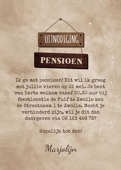 Uitnodiging pensioen met feestelijke ballonnen bordjes 3