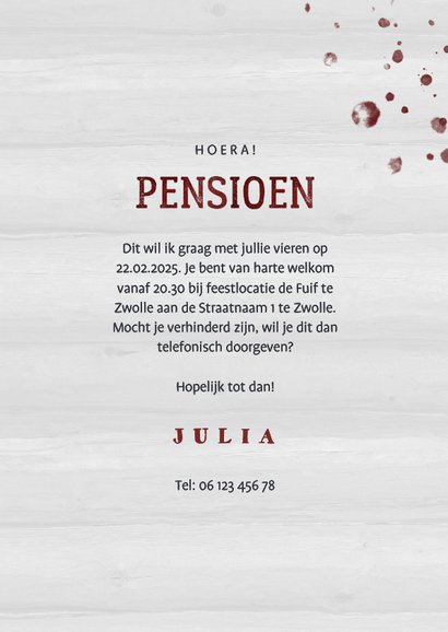 Uitnodiging pensioen wijnglas met foto en leeftijd 3