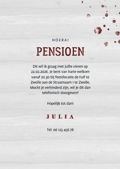 Uitnodiging pensioen wijnglas met foto en leeftijd 3