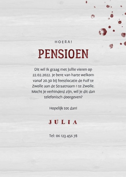 Uitnodiging pensioen wijnglas met foto en leeftijd 3