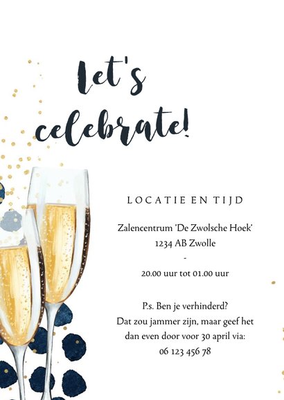 Uitnodiging pensioenfeest champagne glazen goud stijlvol 2