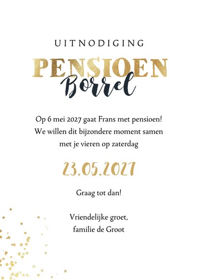 Uitnodiging pensioenfeest champagne glazen goud stijlvol 3