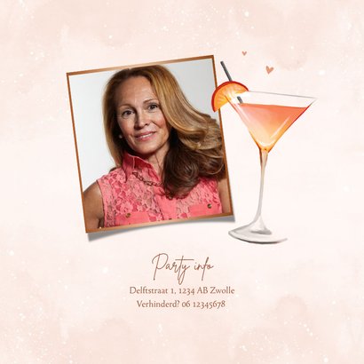 Uitnodiging pensioenfeest cocktail foto waterverf hartjes 2