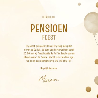 Uitnodiging pensioenfeest met slingers ballonnen en confetti 3