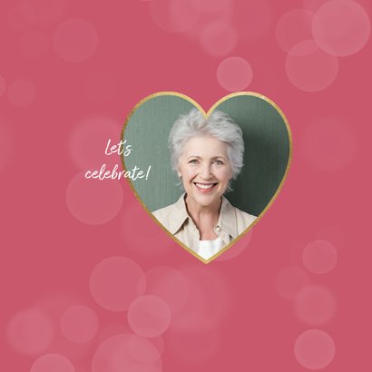 Uitnodiging pensioenfeest roze bloemen foto hart 2