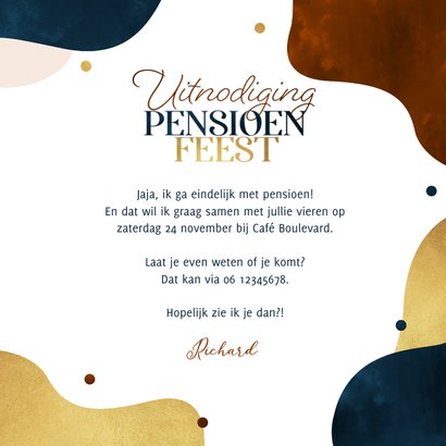 Uitnodiging pensioenfeest stijlvol modern confetti goud 3