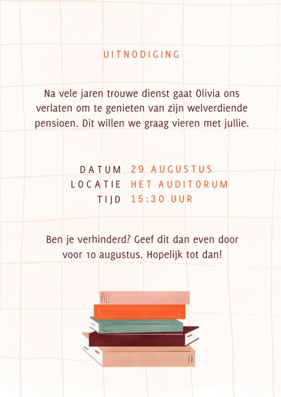 Uitnodiging pensioensfeest boeken nieuw hoofdstuk foto 3